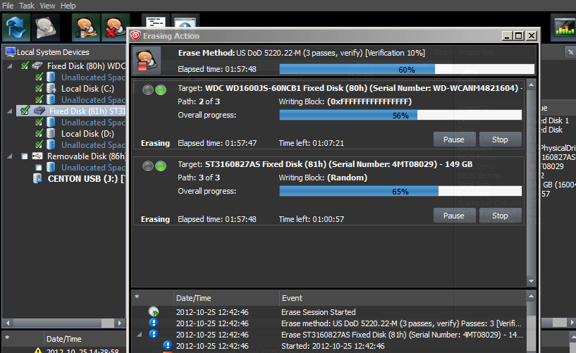 Erase Hard Disk. Disk Erasing is in Progress