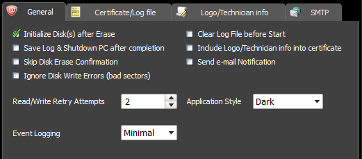 Erase Hard Drive. Settings