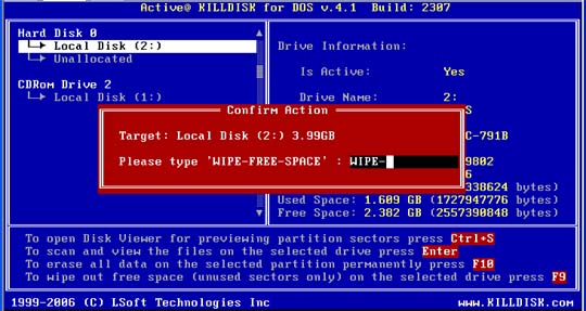 Erase Hard Disk. Confirm Action